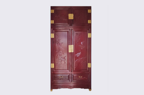 金水高端中式家居装修深红色纯实木衣柜